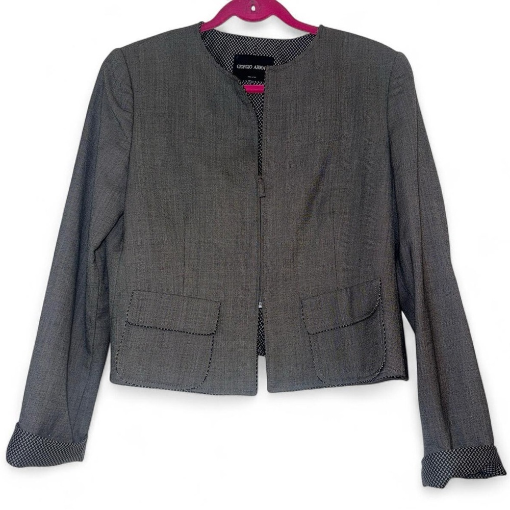 Giorgio Armani Black Label Gray Wool Zip Front Jacket Blazer Size 48 (US 16)